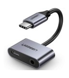 Adaptor Audio UGREEN USB-C la Jack 3.5mm si USB-C, Incarcare si Casti, Gri
