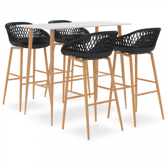 vidaXL Set mobilier de bar, 5 piese, alb și negru