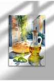 Imprimeu pe p&acirc;nză fără ramă cu natură statică &icirc;n bucătărie, p&acirc;ine proaspătă și ulei de măsline, format A3, poster de perete mediteranean | A3 (29.7 x