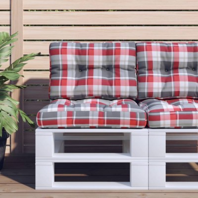 vidaXL Pernă de paleți, roșu carouri, 60x40x12 cm, material textil foto