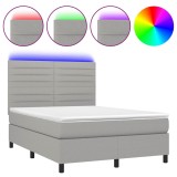 Cumpara ieftin Pat cu arcuri, saltea si LED, gri deschis, 140x200 cm, textil