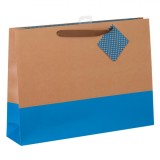 Sacoșă Cadou, Model Bicolor, Dimensiuni 45.5x10x33cm, Culoare Bej Bleu, M&acirc;nere Textile Maro, Oem