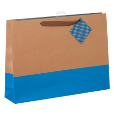 Sacoșă Cadou, Model Bicolor, Dimensiuni 45.5x10x33cm, Culoare Bej Bleu, M&acirc;nere Textile Maro