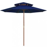 VidaXL Umbrelă de soare dublă, st&acirc;lp din lemn, albastru, 270 cm