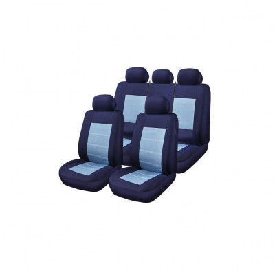 Set Huse Scaune Auto pentru Seat Alhambra - RoGroup Blue Jeans, cu fermoare pentru bancheta rabatabila, 9 piese foto