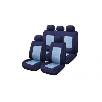 Set Huse Scaune Auto pentru Ssangyong Korando - RoGroup Blue Jeans, cu fermoare pentru bancheta rabatabila, 9 piese foto