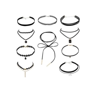 Set 10 colier choker elegant, negru foto