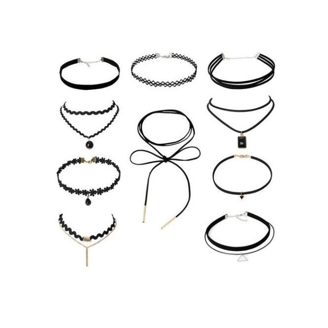 Set 10 colier choker elegant, negru