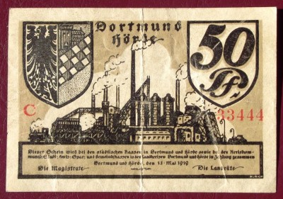 Germania notgeld 50 pfennig 1919 Dortmund ** foto