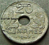 Cumpara ieftin Moneda istorica 20 CENTIMES - FRANTA, anul 1942 * cod 2914 = exfoliere, Europa, Zinc