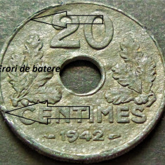 Moneda istorica 20 CENTIMES - FRANTA, anul 1942 * cod 2914 = exfoliere