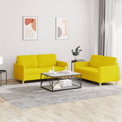 vidaXL Set de canapele cu perne, 2 piese, galben deschis, textil foto