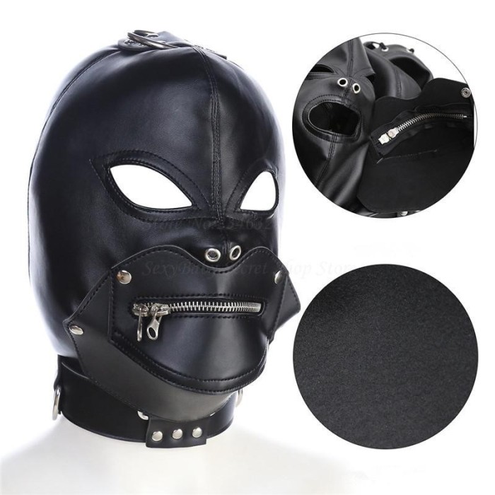 Masca Bondage BDSM Piele PU Hood Restriction Slave Open Mouth Eyes Negru Masca Bondage BDSM Piele PU Hood Restriction Slave Open Mouth Eyes Negru
