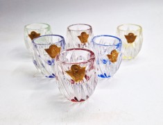 Set 6 Pahare vtg Shot Aperitiv Palinca Cristal presat multicolor 5 cm nefolosite