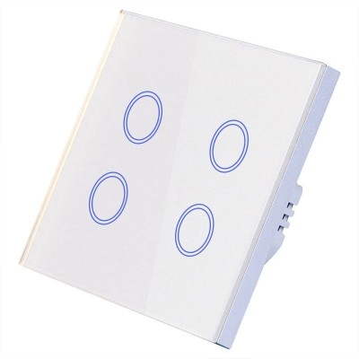 Intrerupator Smart Touch Techstar&amp;reg;, Wireless 2.4GHz, Sticla Securizata, Design Modern, Iluminare LED, 4 Faze, Cu NUL, Alb foto