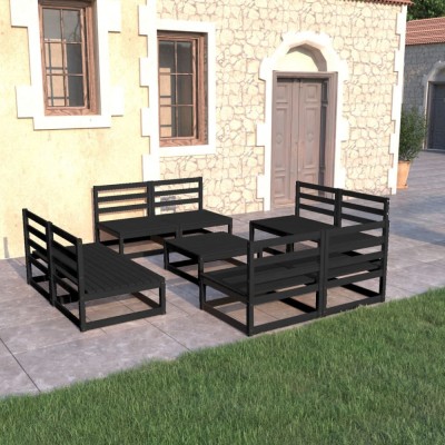 Gossi set mobilier de gradina, 9 piese, negru, lemn masiv de pin foto