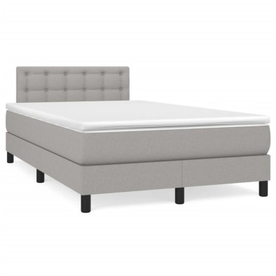 vidaXL Pat box spring cu saltea, gri deschis, 120x190 cm, textil foto