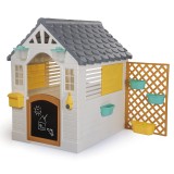 Casuta Copii Premium Pastel DOLU PlayLearn Toys, Exterior/Interior, 140x127x107cm, +2 Ani, cu Sonerie, Tabla si Cutie Postala