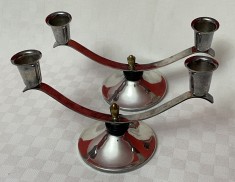 Doua sfesnce din alama argintate cu elemente decorative din ebonita, anii 1940