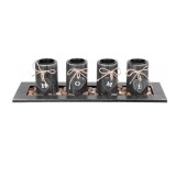 Suport 4 lumanari, model HOME, lemn si pietre naturale, negru, 39x12.5x10 cm, Magic Home