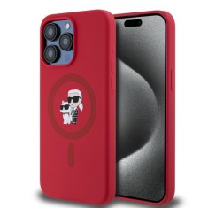 Husa pentru iPhone 15 Pro Max - Karl Lagerfeld Silicone Ring MagSafe (KLHMP15XSCMKCRHR) - Red Karl&amp;Choupette