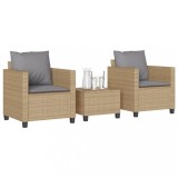 Set bistro cu perne, 3 piese, bej, poliratan
