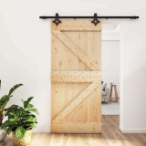 vidaXL Ușă glisantă Natural și Negru 95 x 210 cm Lemn de Pin Solid 3445060