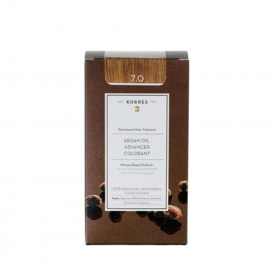 KORRES Vopsea de păr permanentă cu ulei de argan, nuanță 7.0 blondă