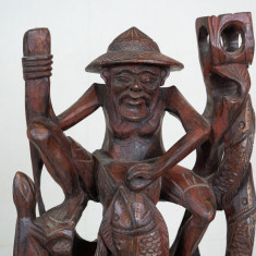 Sculptura lemn Bali pescar