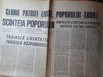 scanteia poporului 23 decembrie 1989 anul 1,nr. 1 al ziarului -revolutia romana foto
