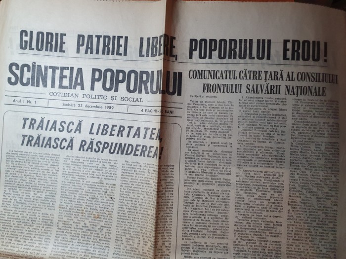 scanteia poporului 23 decembrie 1989 anul 1,nr. 1 al ziarului -revolutia romana