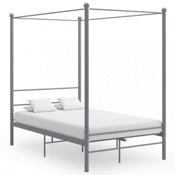 vidaXL Cadru de pat cu baldachin, gri, 140x200 cm, metal 325062