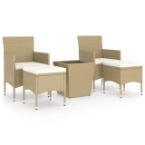 Set mobilier bistro, 3 piese, bej, poliratan/sticla securizata