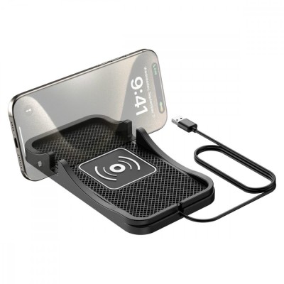 Pad cu Incarcator wireless 20W si suport telefon pentru masina sau birou, alimentare USB tip C, suprafata anti-alunecare foto