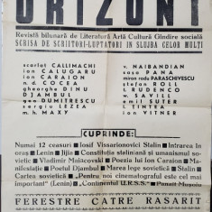 AFIS DE RECLAMA AL REVISTEI de AVANGARDA '' ORIZONT '' , REVISTA BILUNARA DE LITERATURA , ARTA , CULTURA , GANDIRE SOCIALA , 1944