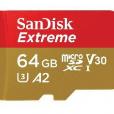 Card de memorie SanDisk Extreme MicroSDXC, 64GB, UHS-I U3, Clasa 10, V30 + Adaptor SD