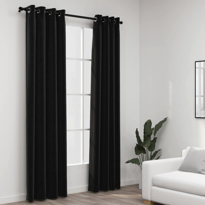 vidaXL Perdele opace, aspect p&acirc;nză, 2 buc., antracit, 140 x 245 cm