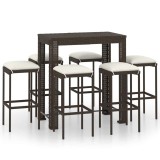 Cumpara ieftin Set mobilier bar de gradina cu perne, 7 piese, maro, poliratan