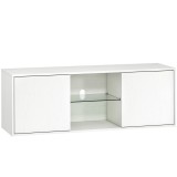 HOMCOM Mobilier Porta TV p&acirc;nă la 55&quot;, Mobilier TV Suspendat sau pe Podea de 120 cm cu Uși Soft Close, Orificiu pentru Cabluri și Raft din Sticlă, pent