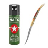 Set spray cu piper si cutit model spaniol 15 cm, auto-aparare, 60 ml, verde