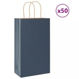 vidaXL Saci de h&acirc;rtie 50 buc cu m&acirc;nere Albastru 21x11x36 cm