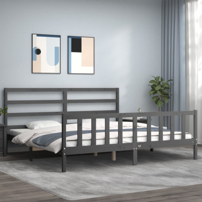vidaXL Cadru pat cu tăblie 200x200 cm, gri, lemn masiv 3191928