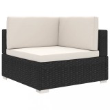 VidaXL Scaun modular de colț, 1 buc., negru, poliratan, cu perne