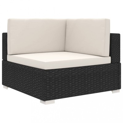Scaun modular de colț, 1 buc., negru, poliratan, cu perne foto