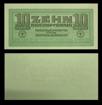 GERMANIA █ bancnota █ 10 Reichspfennig █ 1942 █ P-M34 Ro. 503 █ WEHRMACHT █ UNC foto