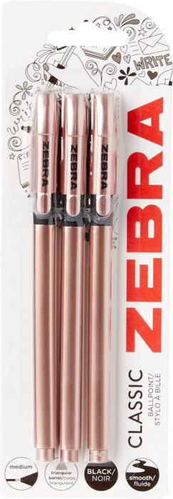 ZEBRA Pen Z Grip pixuri negre cu bile, stilouri super trendy din aur roz alb