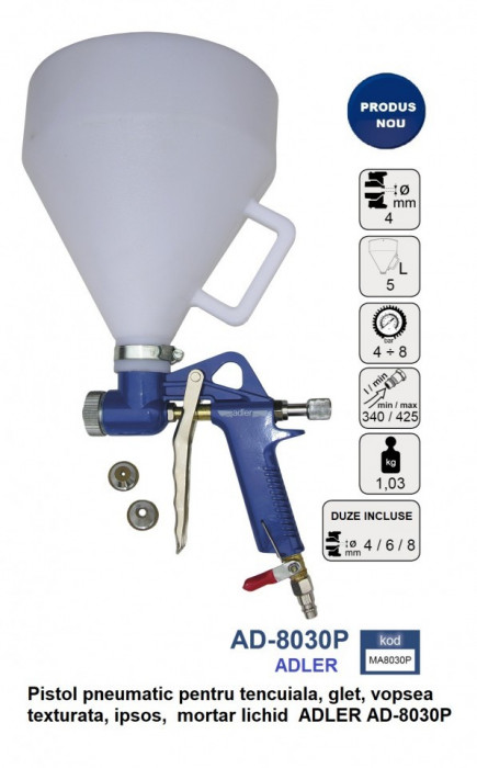 Pistol pneumatic pentru tencuiala, glet, vopsea ADLER AD-8030P