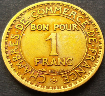 Moneda istorica (BUN PENTRU) 1 FRANC - FRANTA, anul 1922 * cod 2528 foto