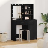 VidaXL Set masă toaletă cu LED, 2 piese, negru, lemn prelucrat