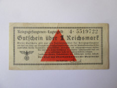 Rara! 1 Reichsmark 1939-1945,bancnota circulata in lagarele prizonieri Germania foto